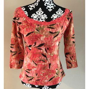 I.N.C. Floral 3/4 Sleeve Lace Boatneck Top M